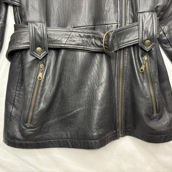 Express Size M Leather Coat Vintage Thinsulate Belted Removable Sherpa Collar - Picture 5 of 16